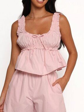 Petal & Pup Sharie Peplum Top Pink Ruffled Scoop Neck Crop Feminine Size XL NWT